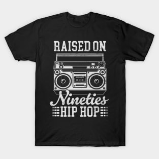 Raised on 90's Hip Hop: Funny Vintage Boom Box and Cassette Tape T-Shirt